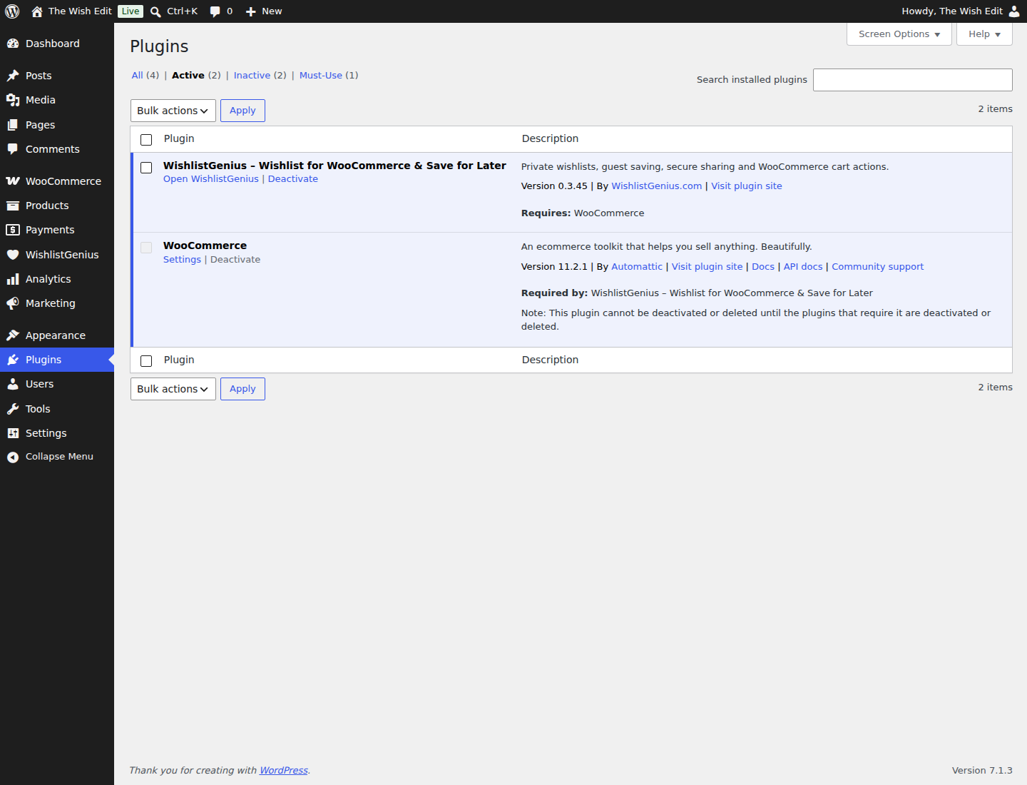 Open WishlistGenius shortcut on Installed Plugins in Free 0.3.45