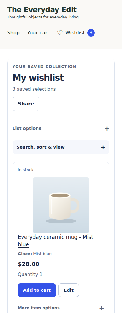Mobile Free wishlist and header link